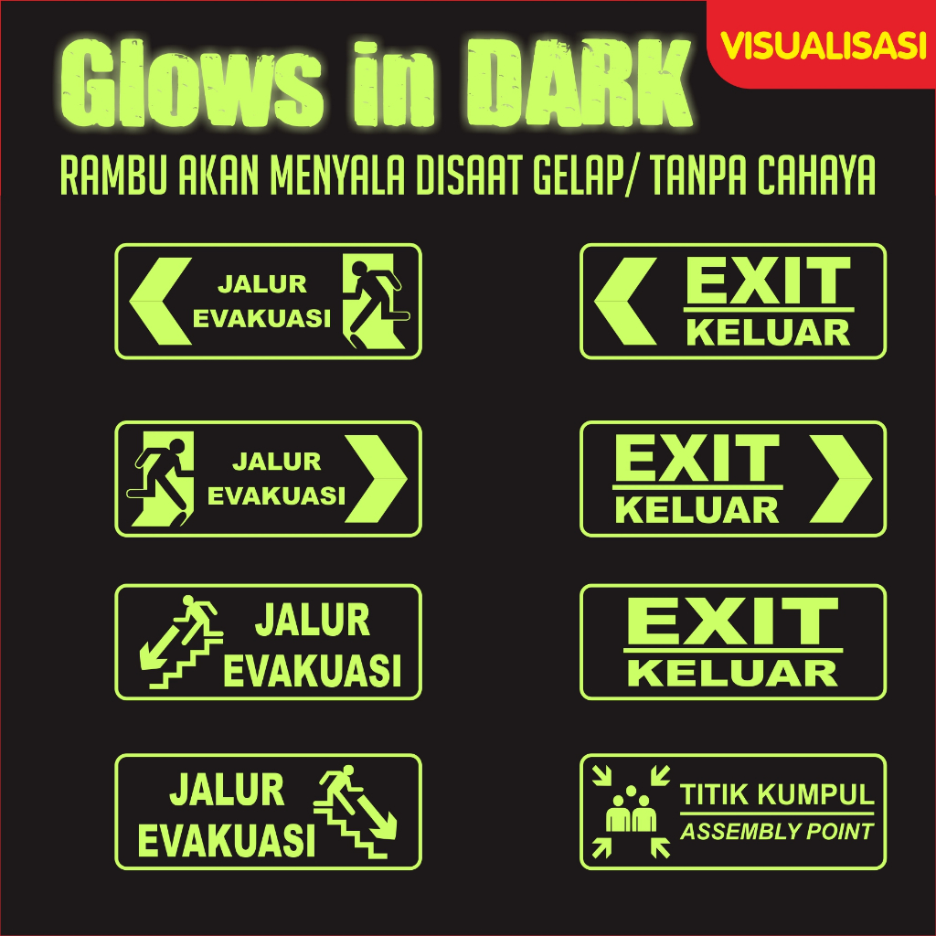 

Stiker Sign Jalur Evakuasi, Rambu Exit Titik Kumpul | Vinyl | Reflectif | Fosfor/GlowInDark | WaterProof