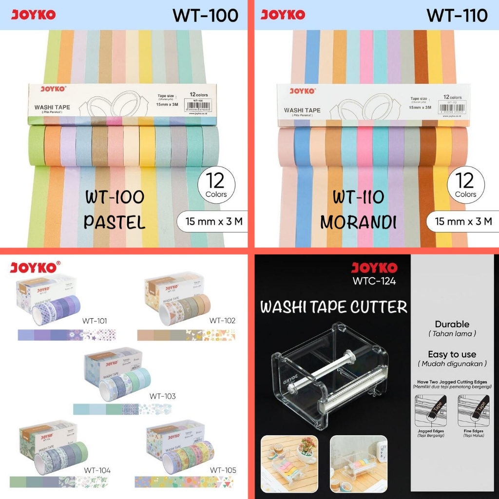 

Washi Tape Pita Perekat Selotip Kertas Warna Joyko WT Original (1 SET) / Solatip Kertas Jepang Masking Tape Warna Joyko Per Set