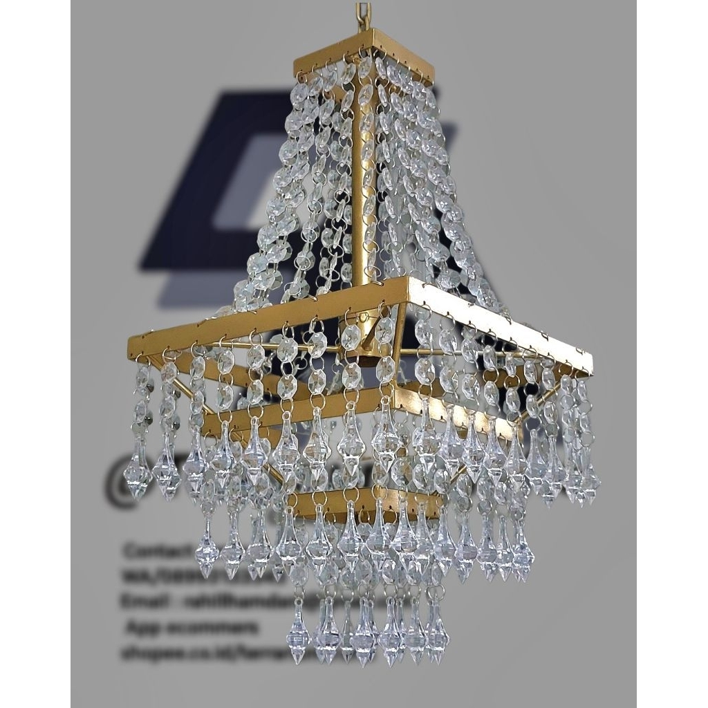 LAMPU KRISTAL GANTUNG/KOTAK SIZE (40 × 25) + PITING - DEKORASI