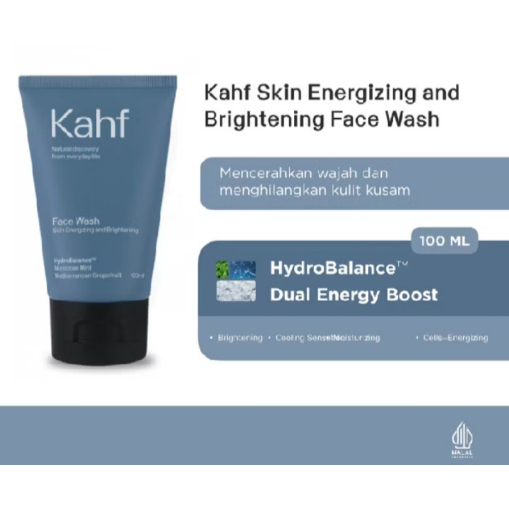 Kahf skin energizing and brigtening face wash uk 50 ml -100 ml sabun pembersih wajah pria - kahf rev