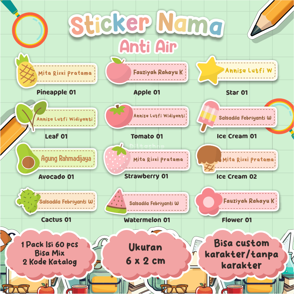 

STICKER NAMA CUSTOM / STICKER NAMA MURAH / STICKER NAMA ANTI AIR / STIKER MURAH