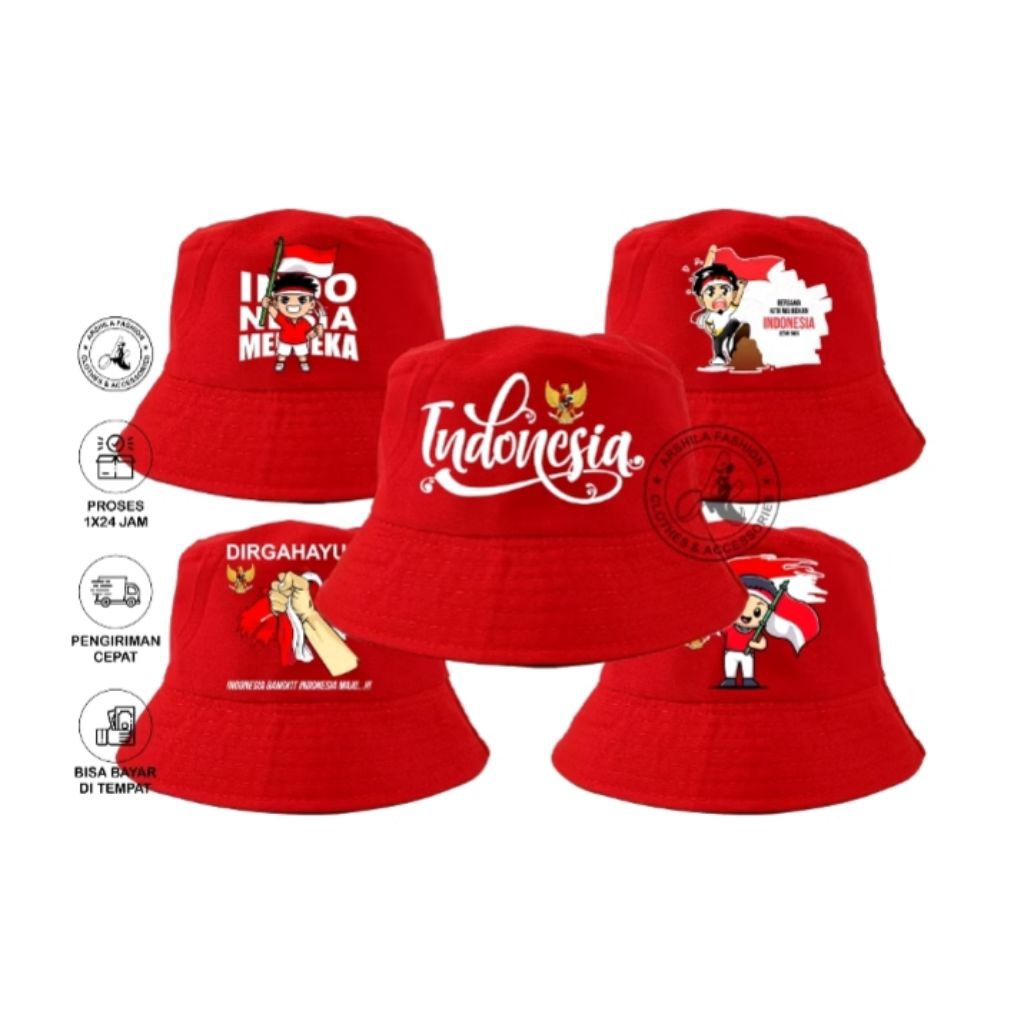 topi dewasa pria wanita sablon HUT RI full merah