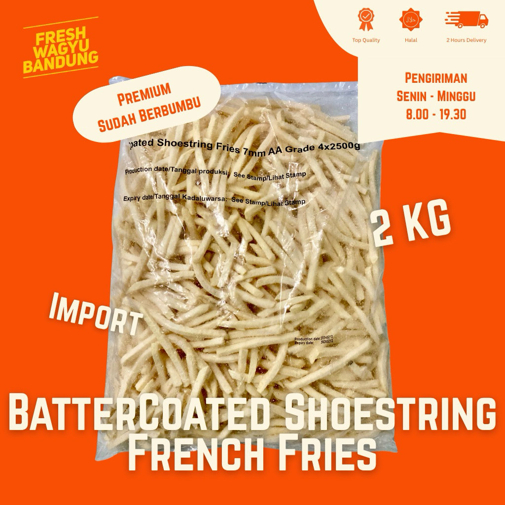 

BATTERCOATED SHOESTRING IMPORT Kentang Goreng Butter Batter Coated French Fries Beku