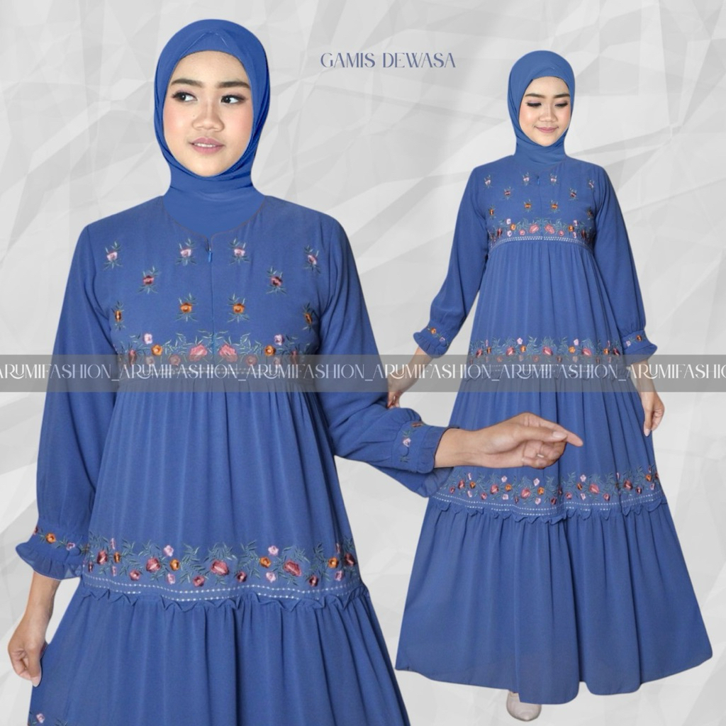 Gamis Syahla Dewasa bordir Ceruty Babydol premium muslim wanita syar'i mewah elegant