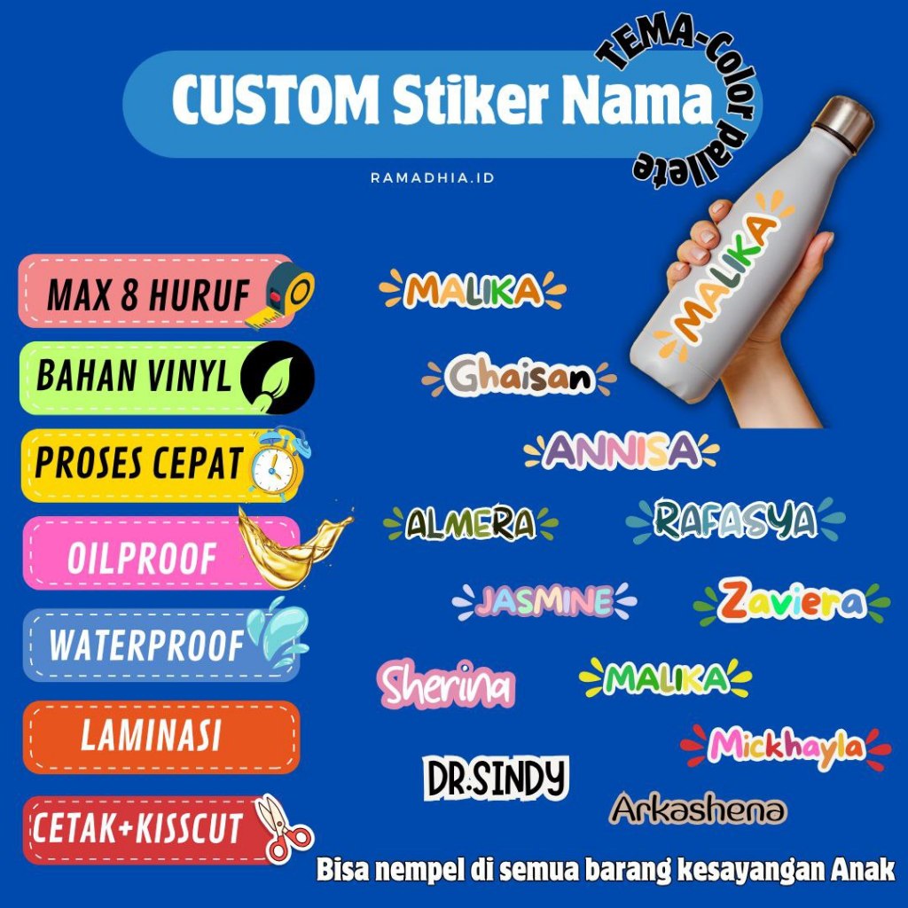 

Stiker Vinyl Custom Nama / Pallete Color / Stiker Waterproof/ Stiker Buku / Stiker Tumbler