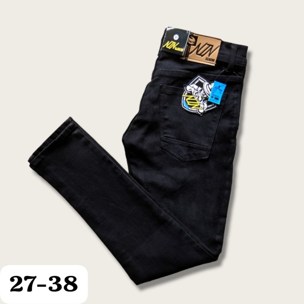 celana pria hitam pekat soft jeans bahan lembut skiny