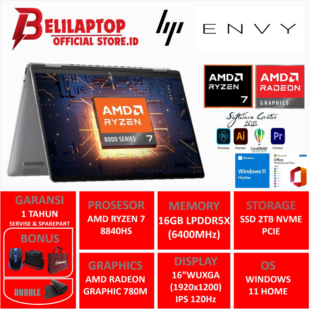 HP Envy X360 16 AMD Ryzen 7 8840HS RAM 16GB 1TB SSD Radeon 780M 16 WUXGA IPS Touch Screen