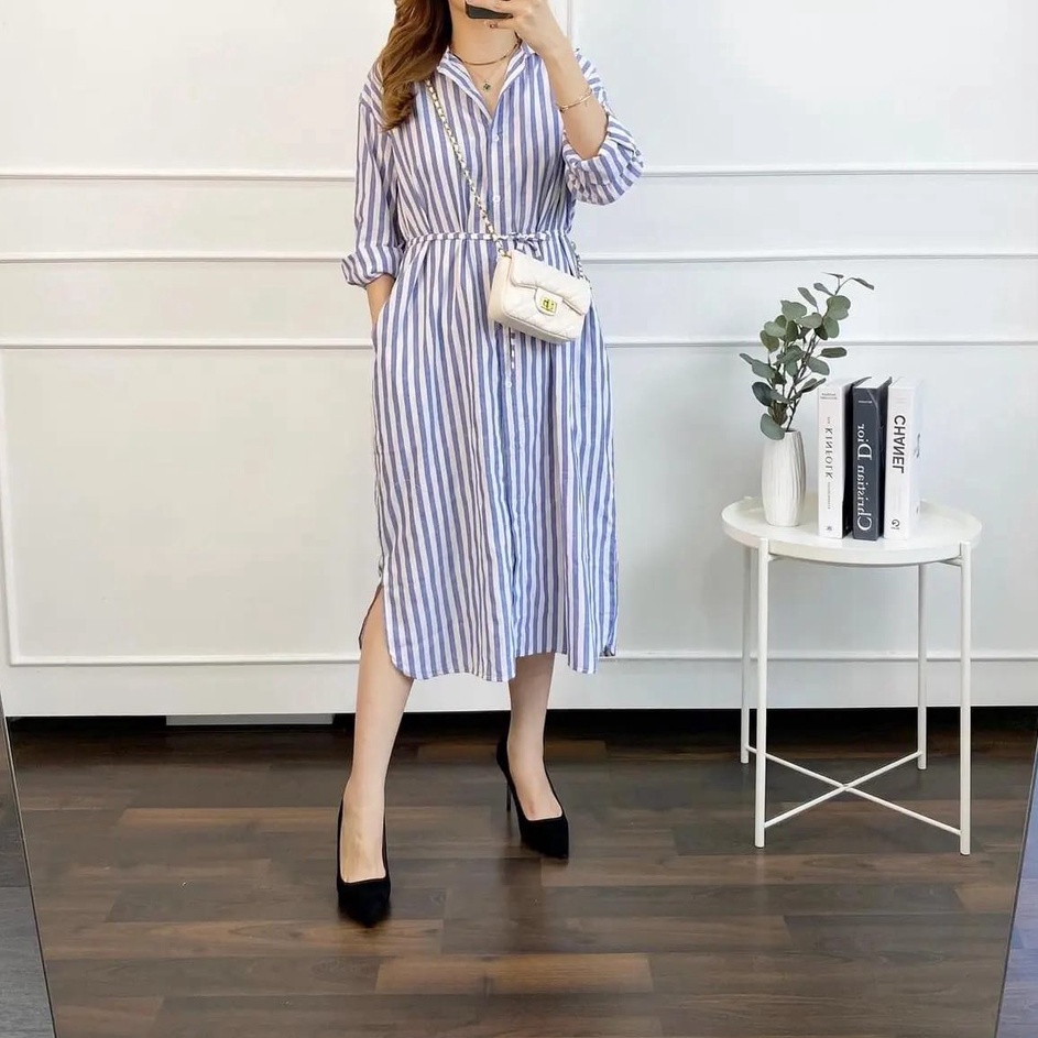 Kekinian Stripe tunik oversize  tunik kekinian  tunik model terbaru termurahdress salur kancing depa