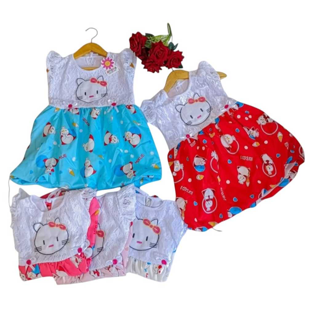 Gaun Pesta Anak 1-2 Tahun Dress Balon Karakter Brokat Putih | Baju Anak Cewek Elegan