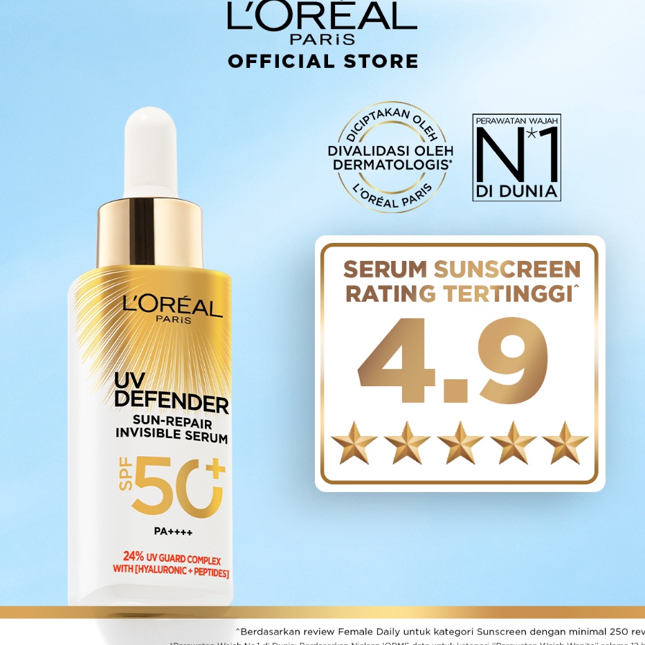 New  LOreal Paris UV Serum Sunscreen SPF 5 PA  UV Defender SunRepair Invisible Serum 2in1 Skincare 3