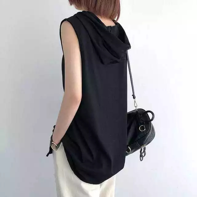 KAOS TSHIRT HOODIE POLOS LONGLINE TANPA LENGAN SLEEVELESS ATASAN JUMBO BIG SIZE OVERSIZE COWOK CEWEK