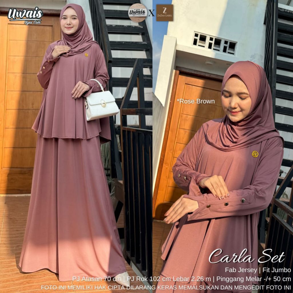 Gamis syar'i Carla Set jilbab || Fab Jersey Fit Jumbo || Ori uwais