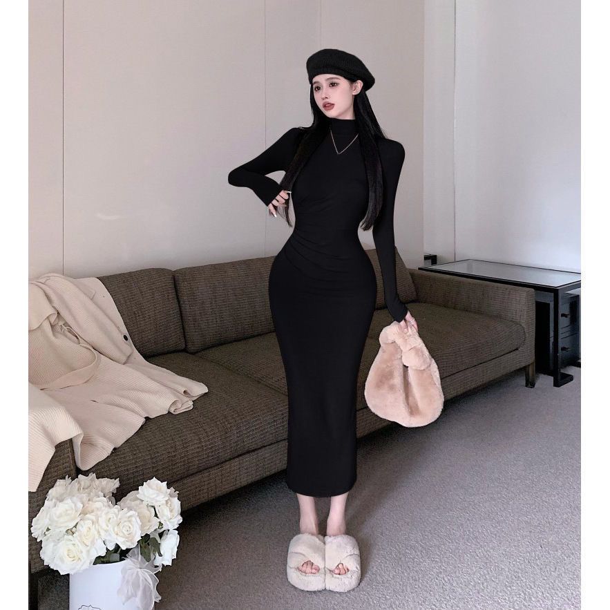 Gaun Lengan Panjang Korean Style Elegan dress tangan panjang dress hitam korean style gaun dress kor