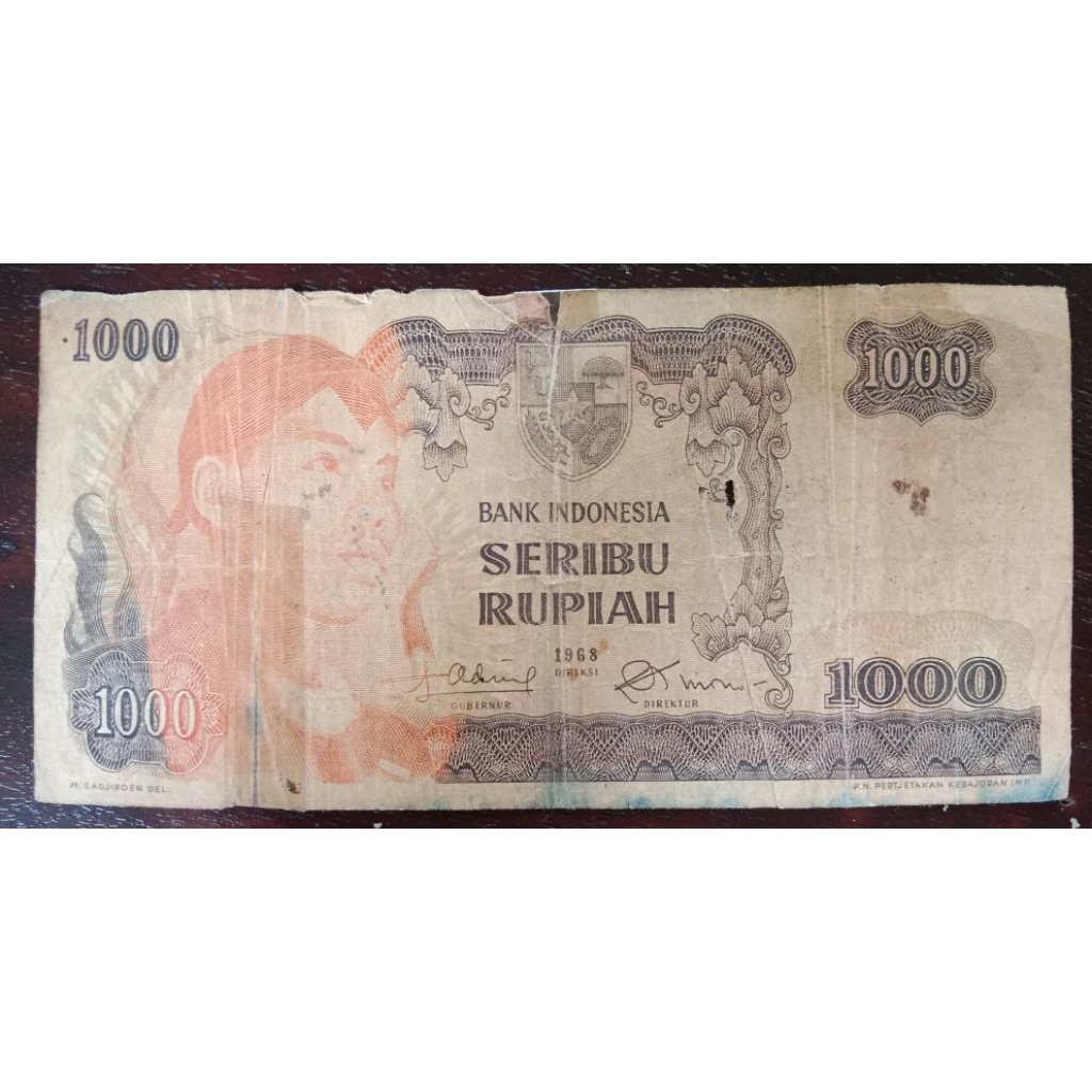UANGKUNO 1000 RUPIAH SUDIRMAN THN 1968