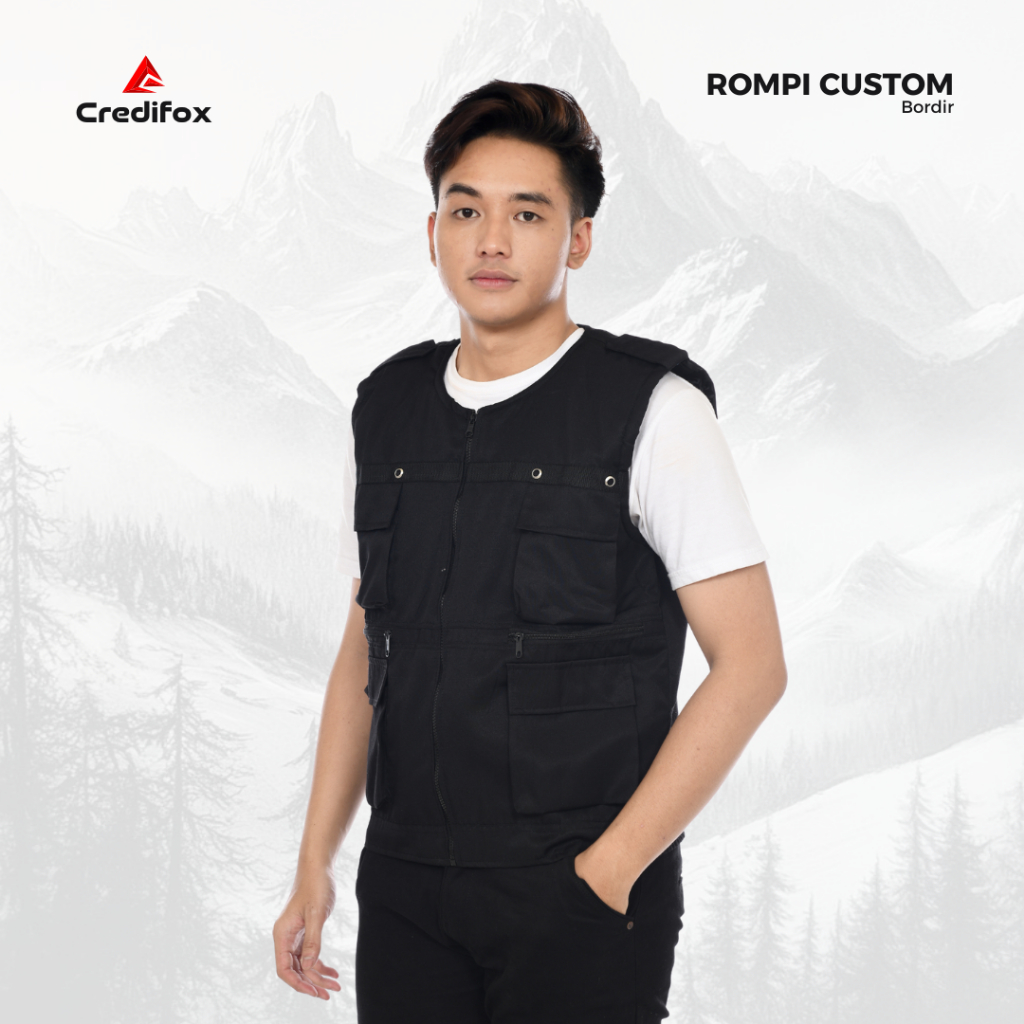 CREDIFOX Rompi bordir custom / rompi custom bordir / vest outdoor / rompi lapangan / rompi cargo / r