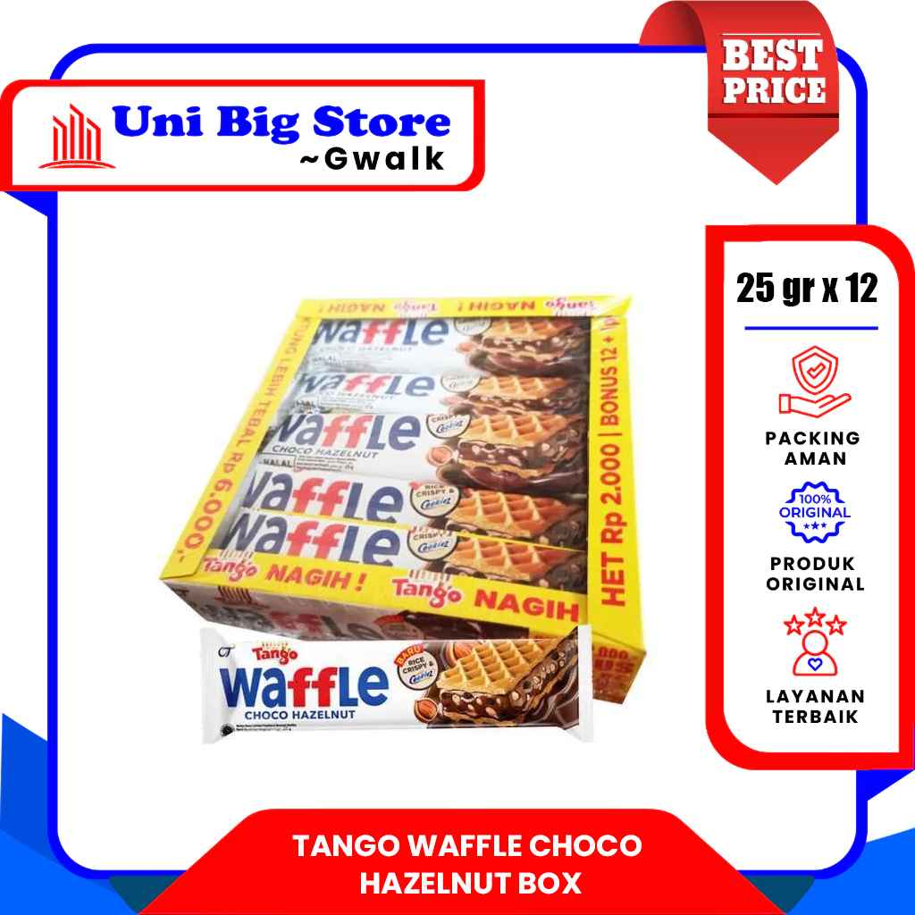 

TANGO WAFFLE CHOCO HAZELNUT WAFER COKLAT BOX - (25 gr x 12 pcs)
