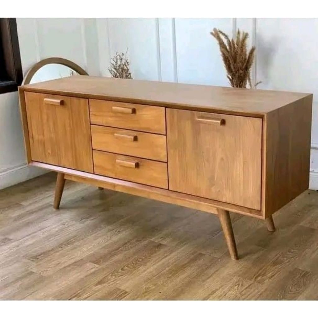 Bufet hias ruang tamu minimalis full kayu jati berkualitas / bufet tv minimalis