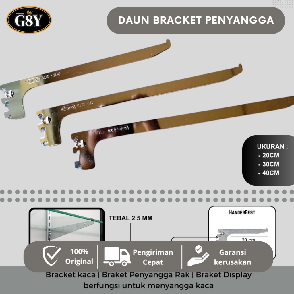 Bracket Kaca - Braket Daun Penyangga Rak Siku Penyangga Rak dinding