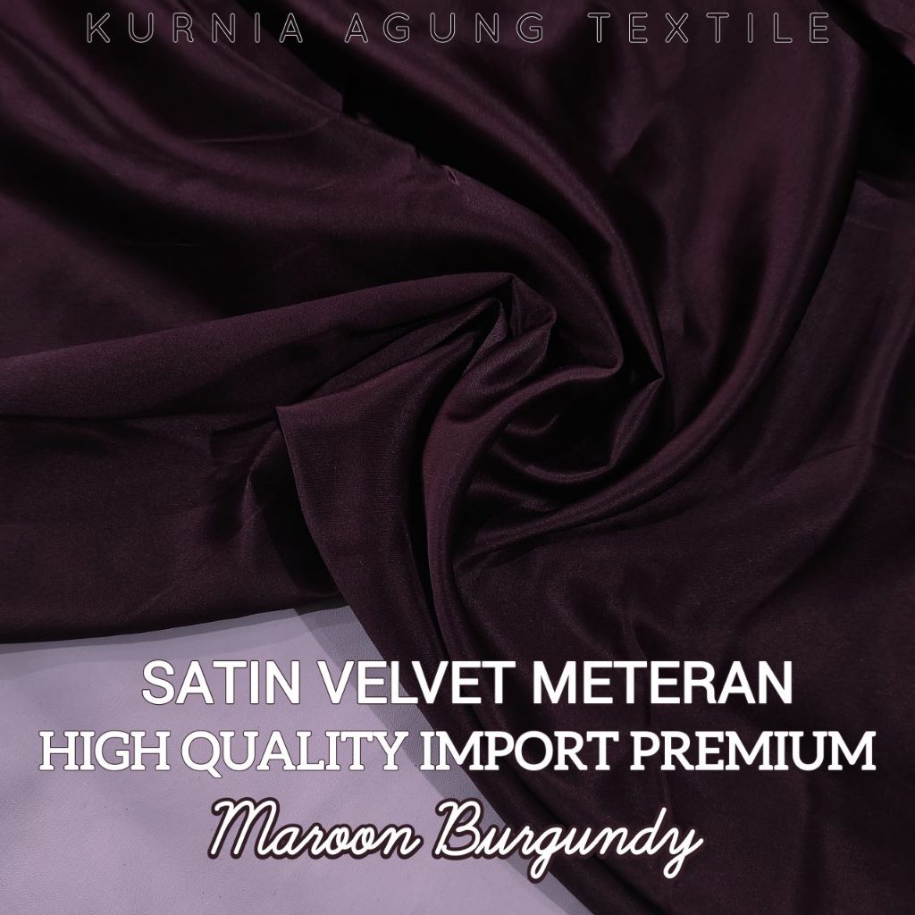 1/2 Meter Kain Satin Silk Velvet High Quality Import Premium warna MAROON BURGUNDY Satin Polos Meter
