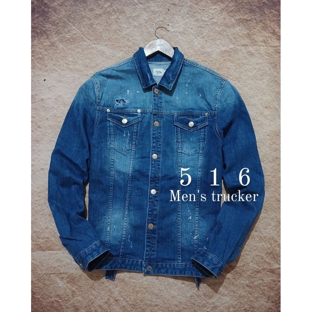jaket trucker 516 bahan denim ngaret bekas second preloved