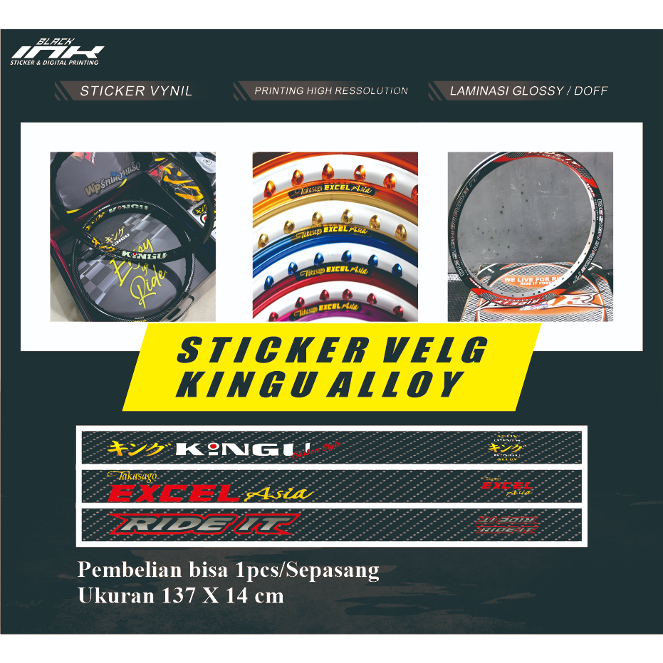 STIKER VELG KINGU TAKASAGO EXCEL RIDE IT LIS VELG CARBON SATU SET DEPAN BELAKANG RING 14-17