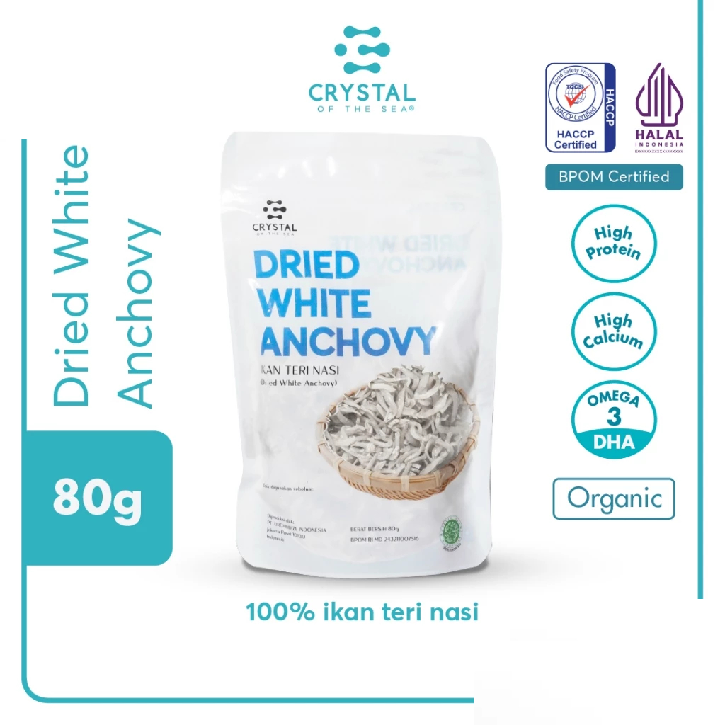 

Crystal of the Sea | Dried White Anchovy (80GR) | Ikan Teri Nasi / Whitebait- Lauk MPASI NON Pengawet