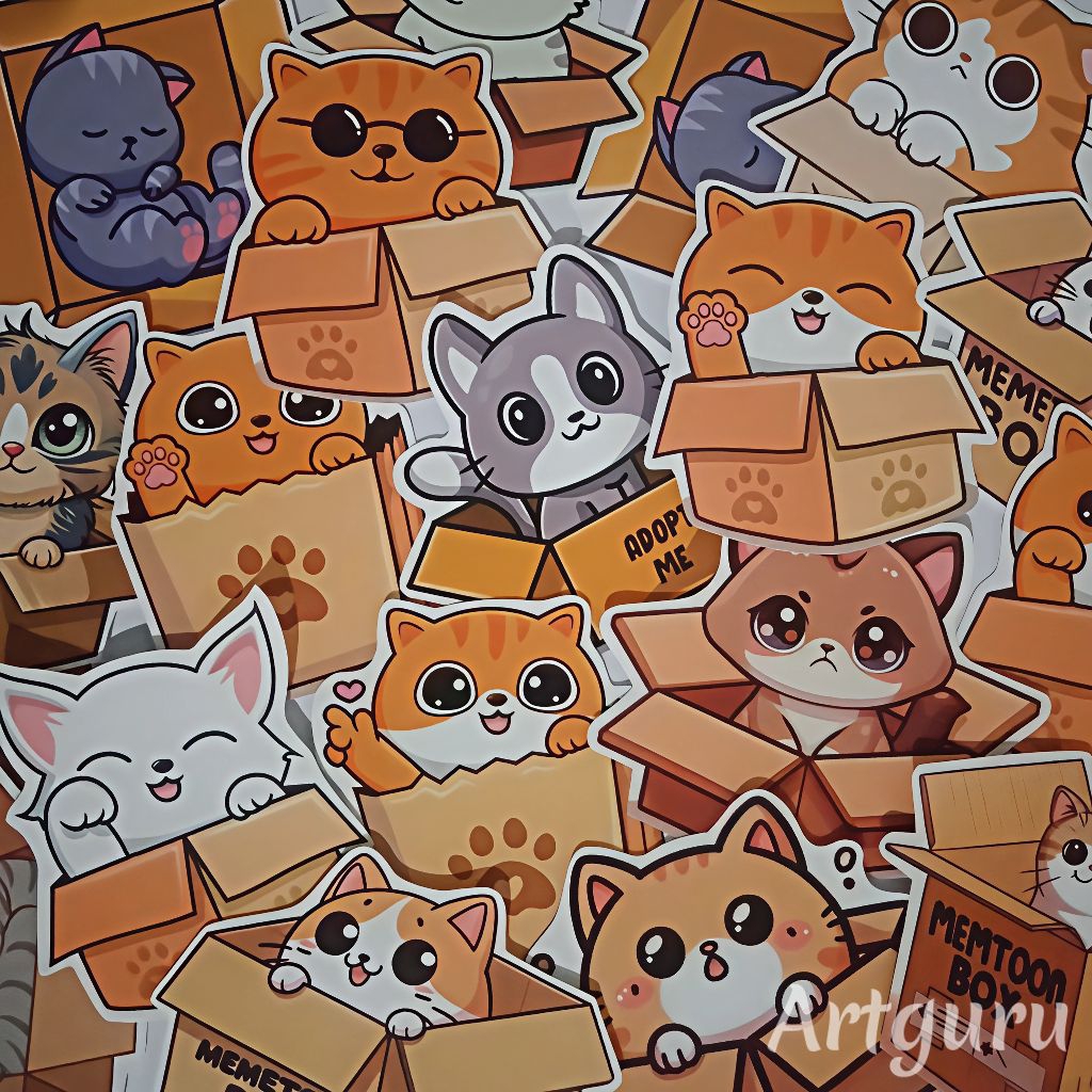 

20pcs sticker kucing gemoy | stiker cat box | memeton cat box