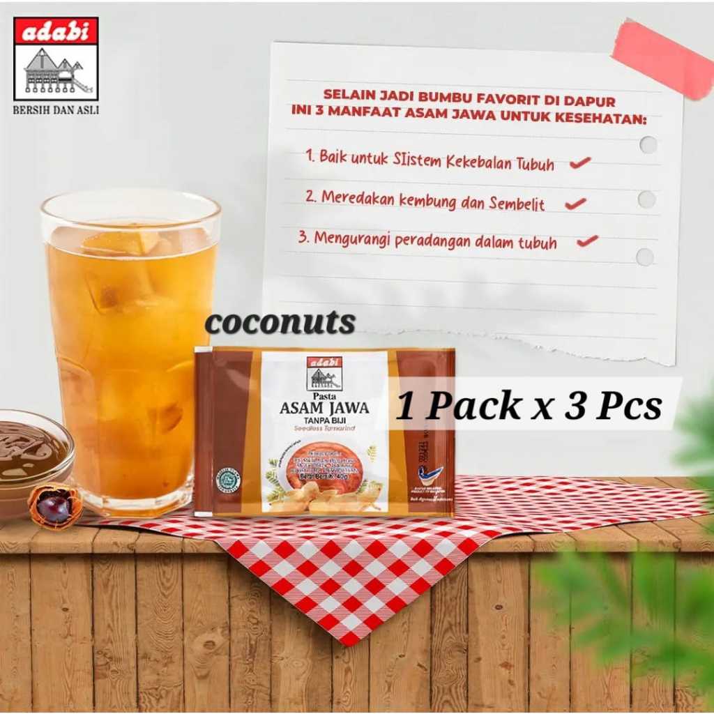 

Adabi Asam Jawa tanpa biji 1 Pack Isi 3 / Abadi pasta Asam Jawa Adabi 40gr