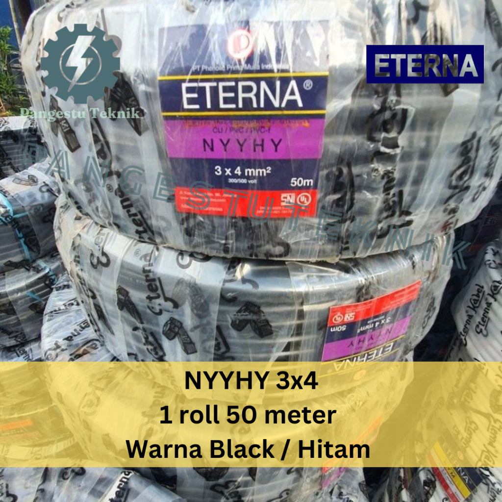 Kabel listrik serabut NYYHY 3x4 Eterna 3 x 4 mm 50meter Hitam Black