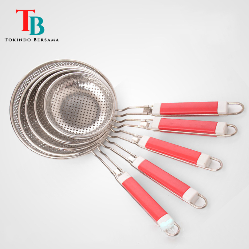 Serok Saringan Masak Gorengan Gagang Merah | Saringan Serokan Gagang Merah Jumbo Stainless