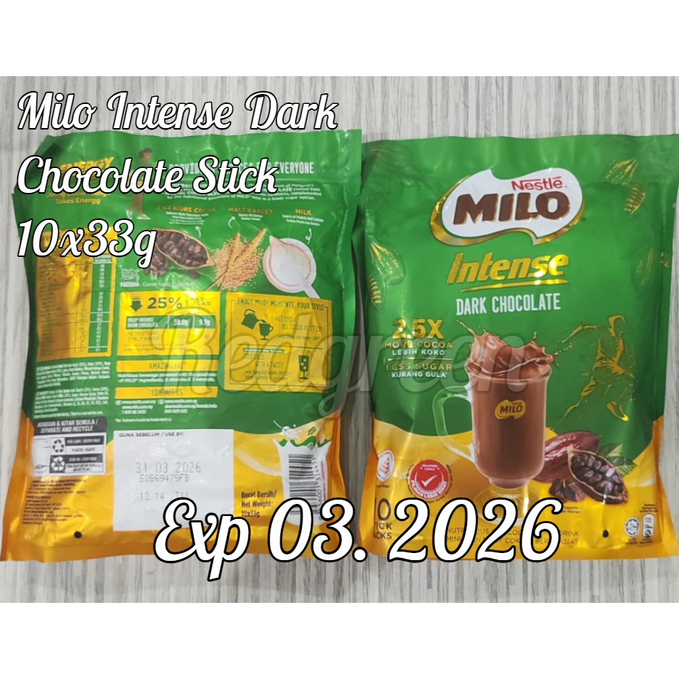 

Milo Nestle Intense Dark Chocolate stick stik 10x33gram Bubuk Malt Coklat Malaysia stick stik 10x33g