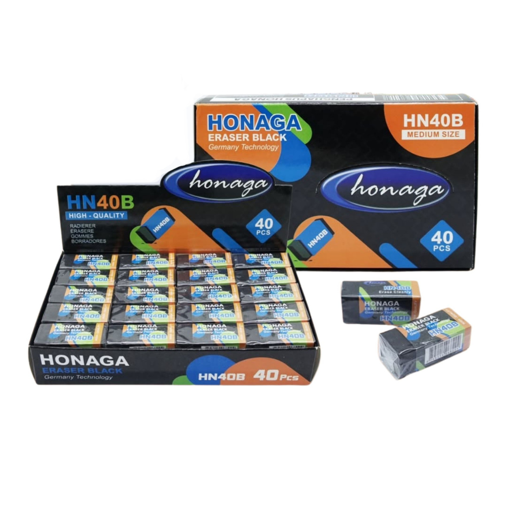 

1 BOX / 40 pcs Eraser Honaga HN40B Black
