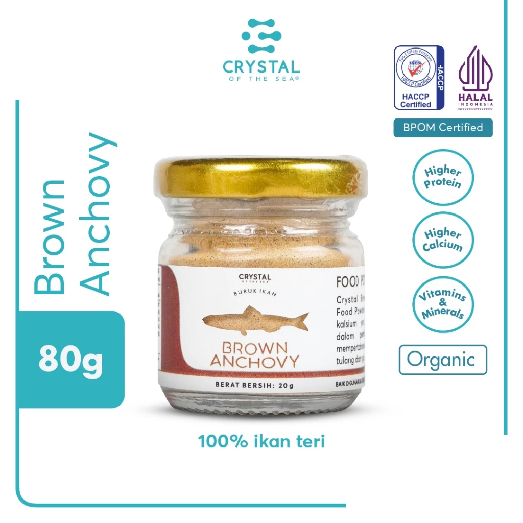

Crystal of the Sea | Brown Anchovy Powder (20GR) | Ikan Bilis | Bubuk Teri Jengki Kering - Bumbu Kaldu Penyedap MPASI Premium