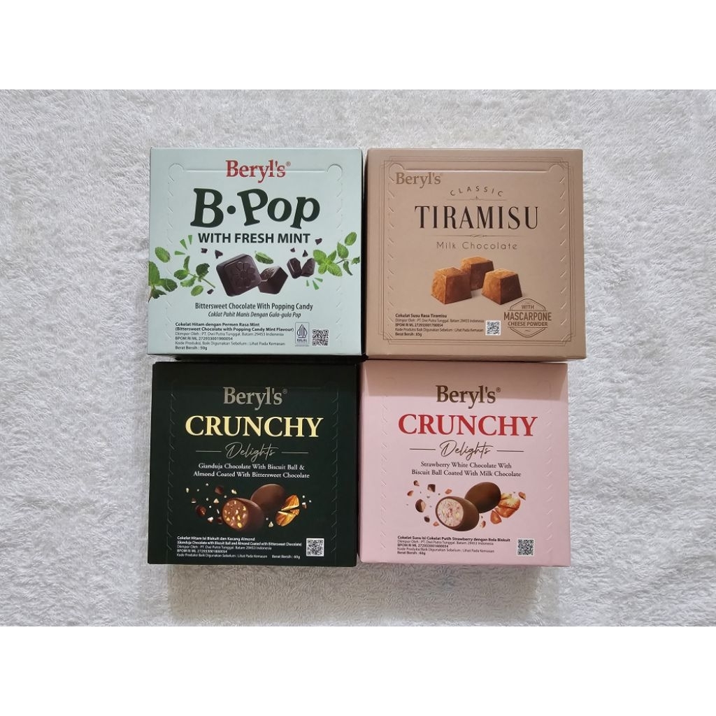 

Beryl’s Aneka Coklat Beryl’s Crunchy Chocolate Strawberry B.Pop Fresh Mint & Classic Tiramisu