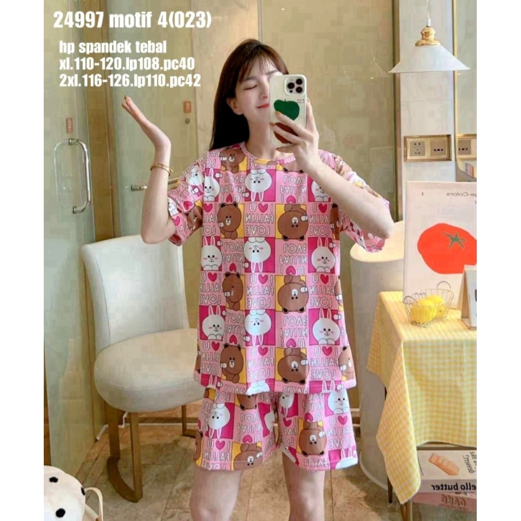 Setelan baju tidur jumbo / piyama wanita/cewek bahan spandek tebal, geser foto ke sebelah untuk liha