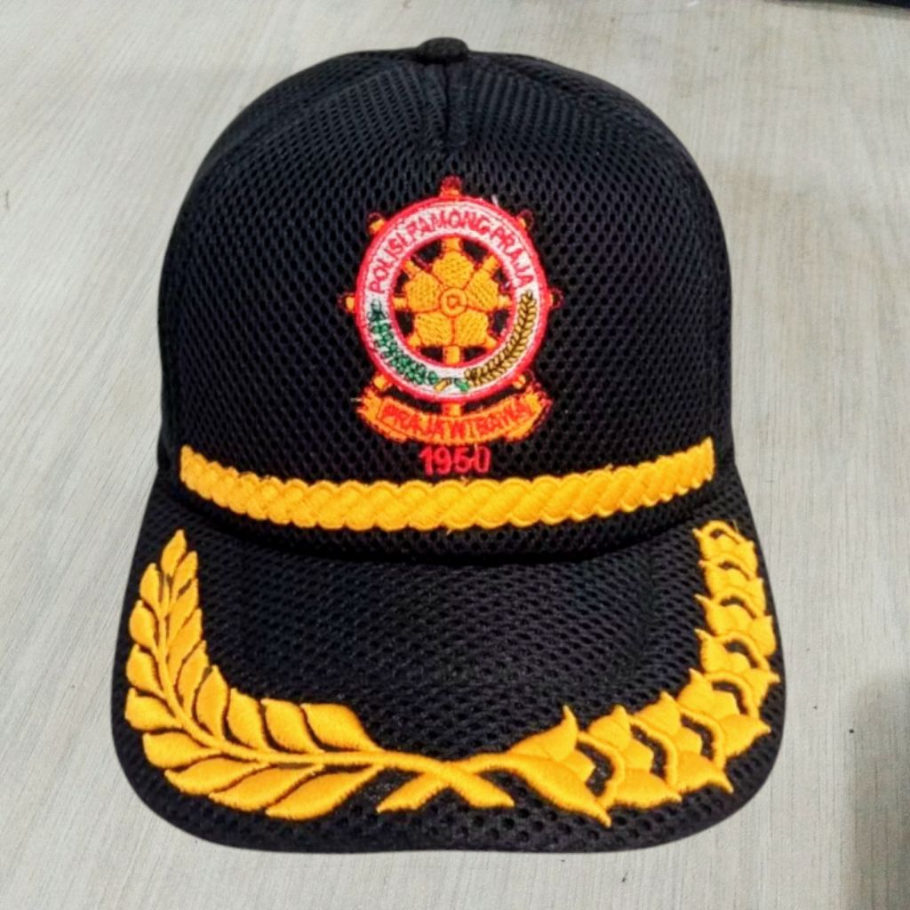 topi pol PP hitam Lis padi kapas