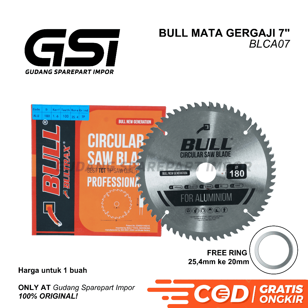 BULL Mata Gergaji 7 inch untuk Aluminium / Circular Saw Blade for Aluminium 7" BLCA07