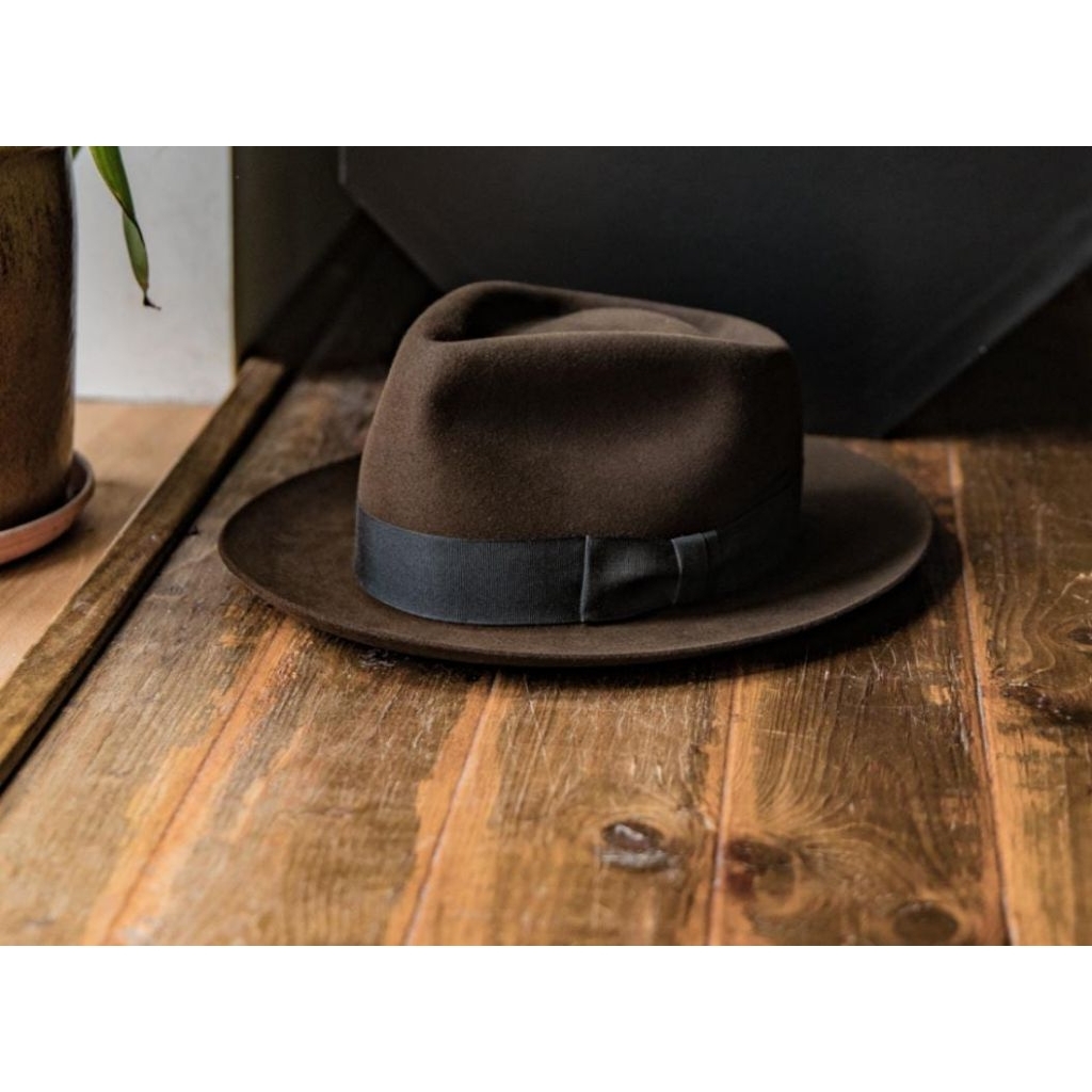 Topi laken fedora pria bahan Laken import