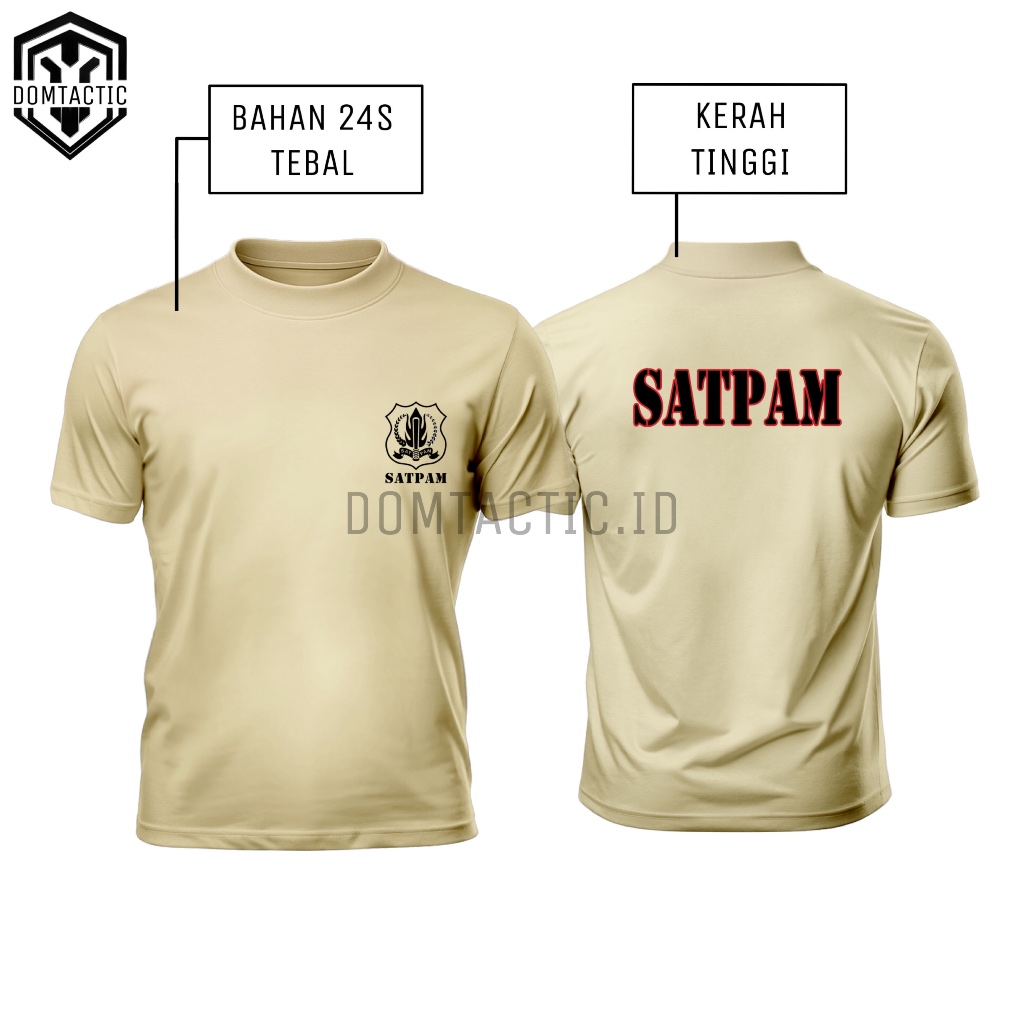 Kaos Satpam/Security Cream Logo Kerah Tinggi Warna Krem Bahan Tebal 24s - Baju Satpam Security Cream