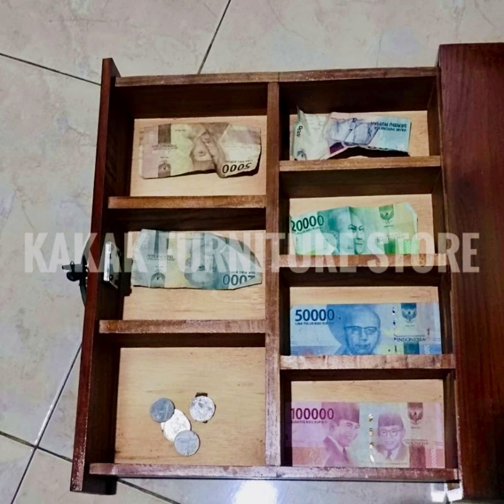 LACI KASIR PORTABLE 7 SEKAT LACI KASIR KAYU JATI