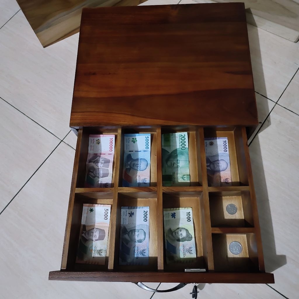 LACI KASIR PORTABLE 9 SEKAT LACI KASIR KAYU JATI