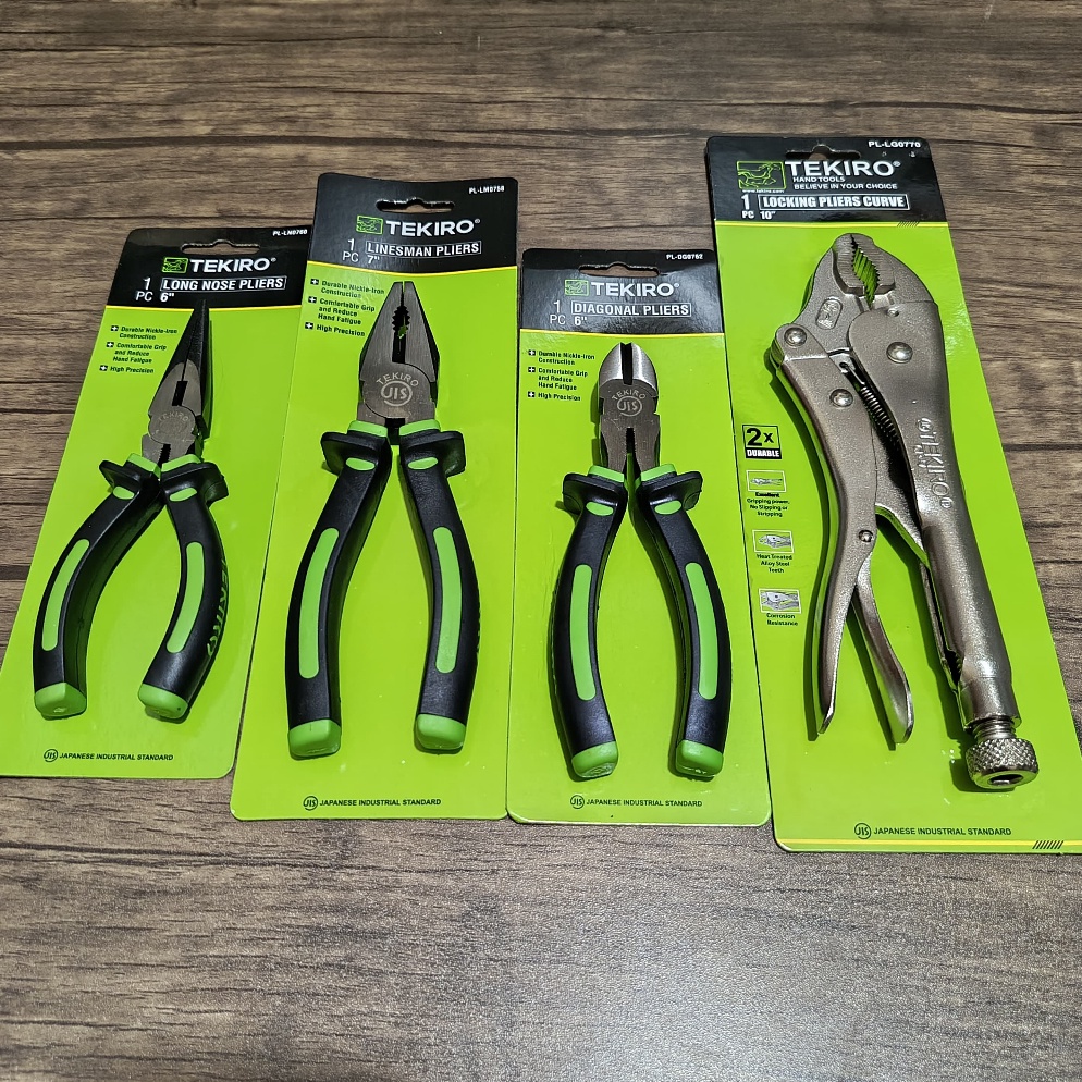 KODE E58X Paket Tang Set 4 Pcs Tekiro  Tang Buaya Bengkok 1 Inch  Tang Jepit  Tang Kombinasi 7 Inch 