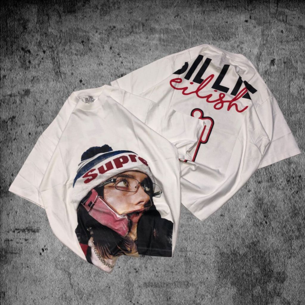 Baju Kaos P&B Oversize Billie Eilish - T Shirt Billie Eilish Oversized White 20s