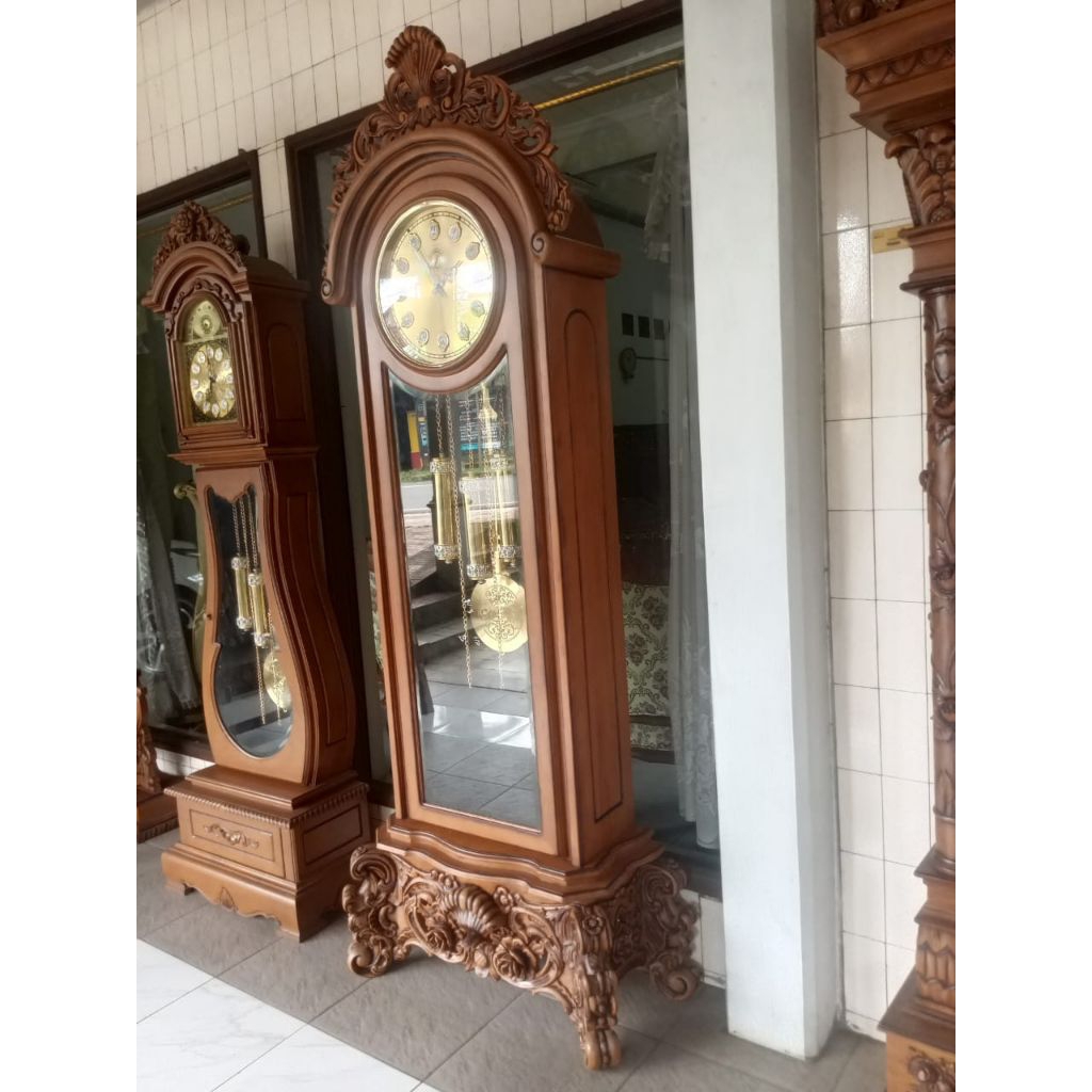 Lemari jam jati mesin  junghans original jerman