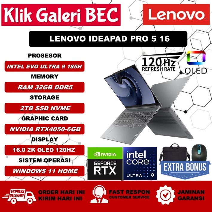 Laptop Gaming Touchscreen Lenovo Ideapad Pro 5 16 Intel Evo Ultra 9 185H 32GB DDR5 2TB RTX4050-6GB 1