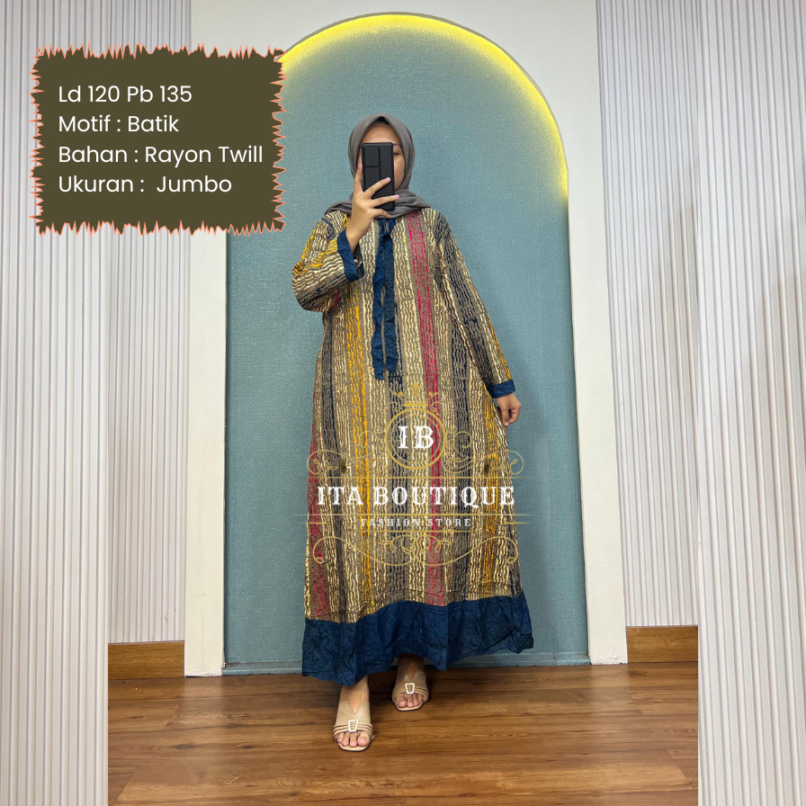 Gamis Batik Jumbo Ld 120 Pb 135 Bahan Rayon Twill Dress Muslim Longgar Motif Etnik