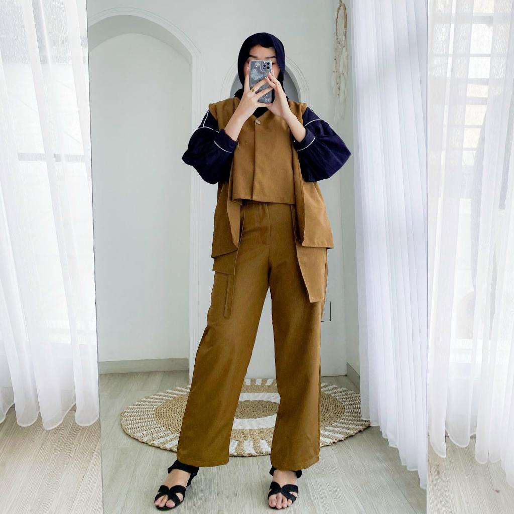 VOne Set Vest Setelan Wanita Simpel dan Stylish KHESIA SET (VEST + CELANA)