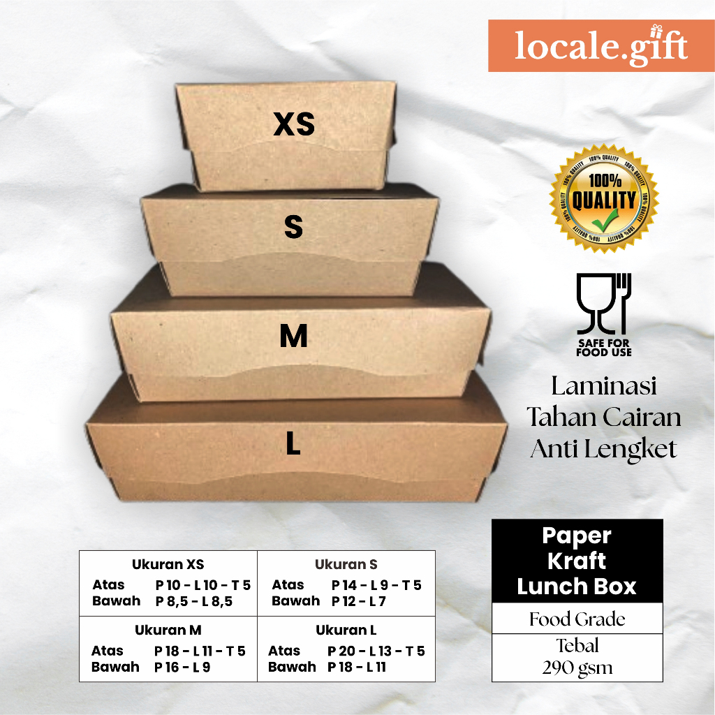 

[1 Pcs] Paper Lunch Box Kraft Coklat Laminasi Size XS, S, M, L