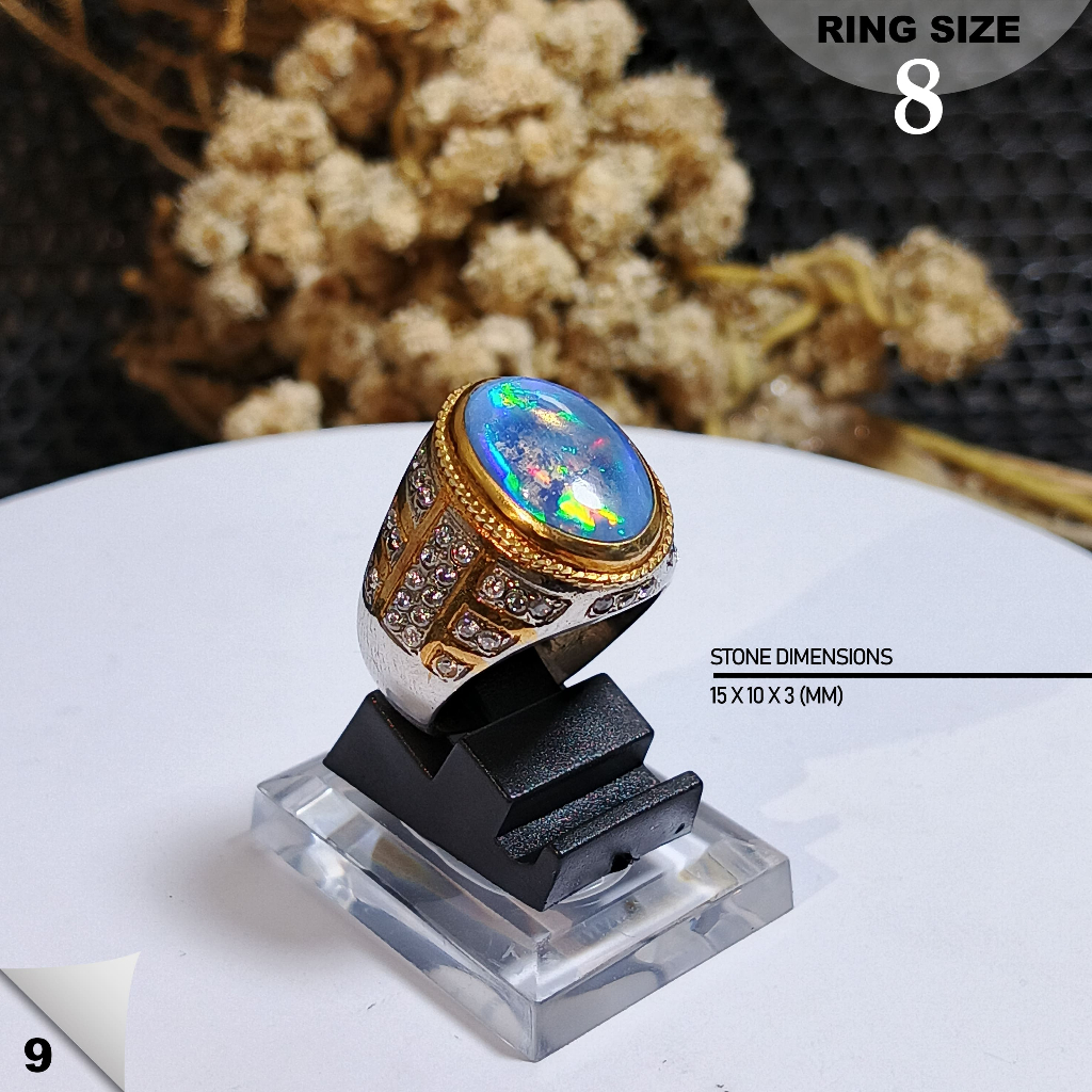 E2. Permata ring perak 92% Natural opal eutophia black opal white opal kalimaya afrika ring perak vi