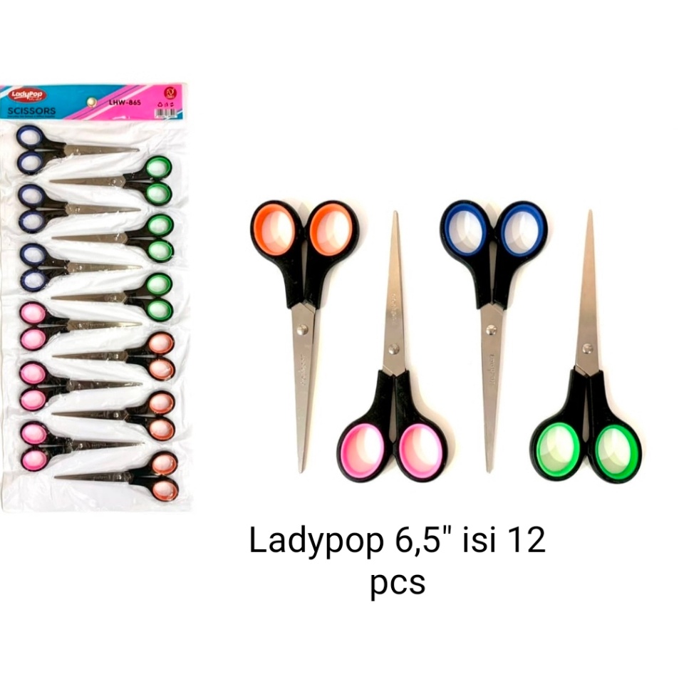 

Bisa Cod Gunting Renceng isi 12 pcs Murah 65 inch Stainles Stell Ladypop Pacman